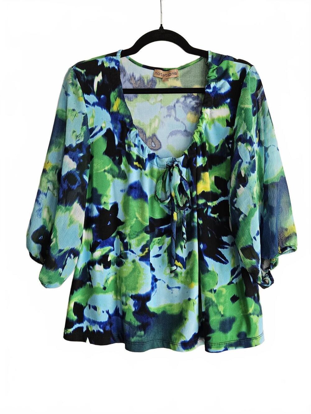 Notations Women's XL Floral Print Blouse with Tie Neck